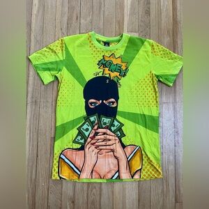 PARABELLUM Graphic 'Money' Pop Art Masked Woman Tee - Neon Green